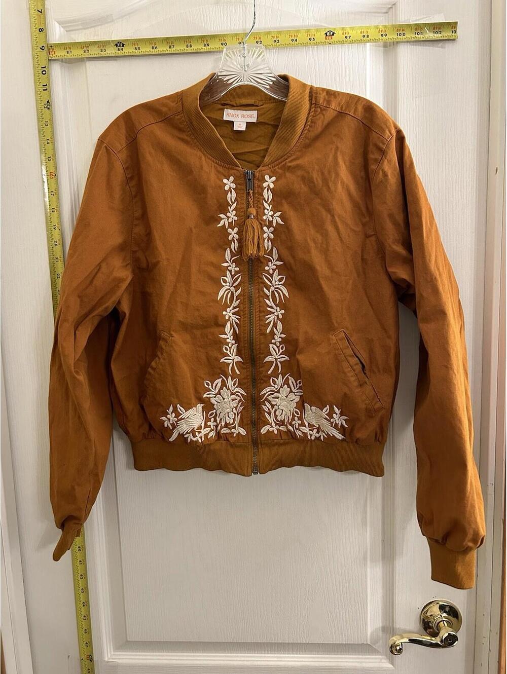 Womens Pumpkin Color Embroidered Bomber Style Cotton Jacket Med Lightweight